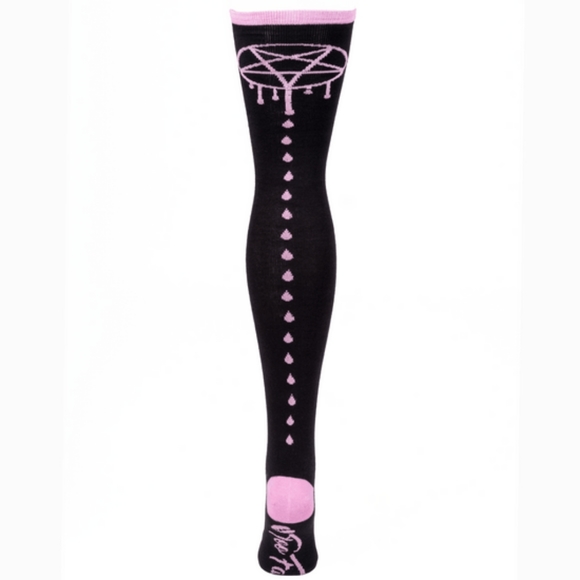 Too Fast Bloody Stars Pentagram Thigh High Socks NWT - Picture 4 of 5